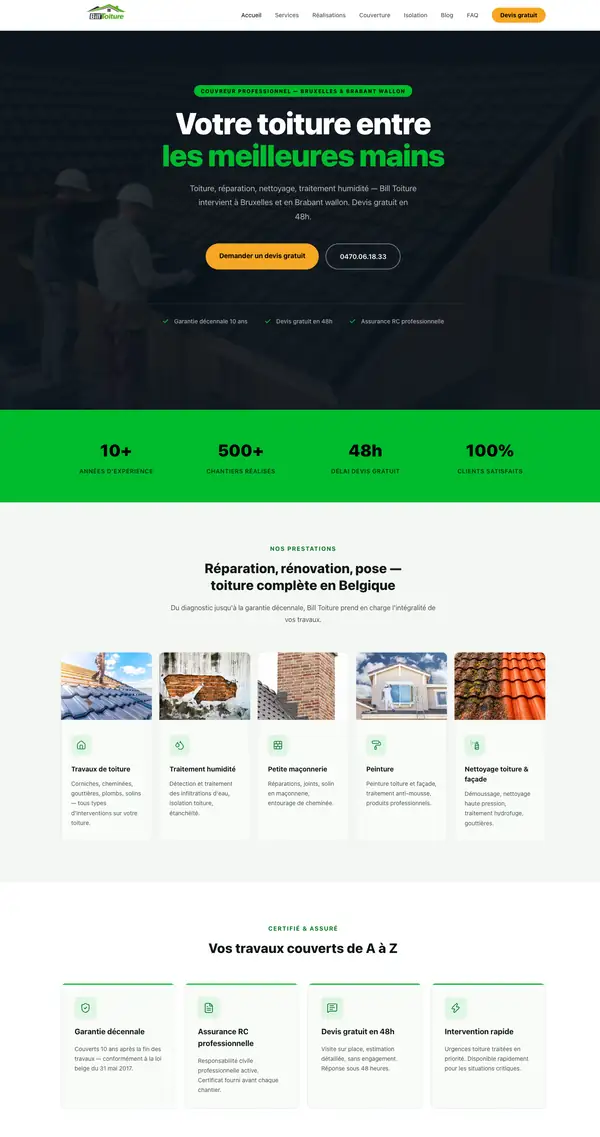 Page d'accueil du site Billtoiture