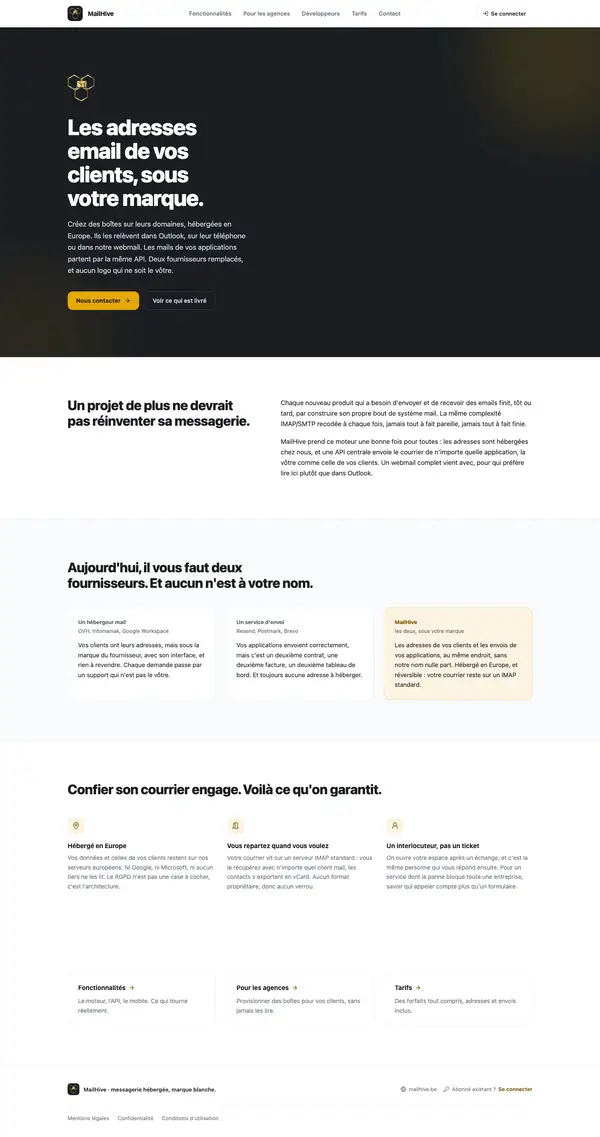 Page d'accueil du site MailHive