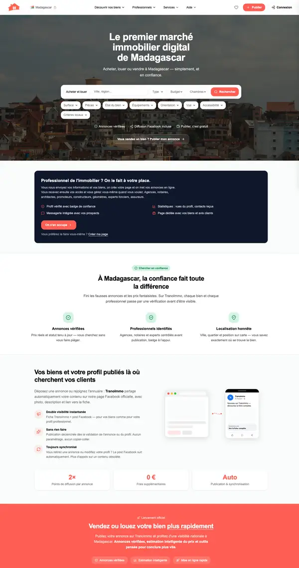 Page d'accueil du site TranoImmo
