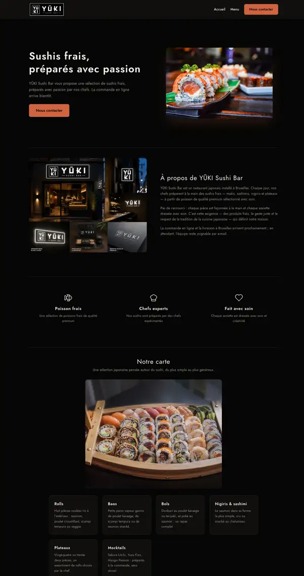 Page d'accueil du site YŪKI Sushi Bar